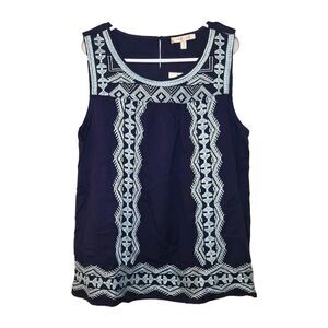 NEW Skies Are Blue Women Navy Blue Embroidered Sleeveless Tank Top Size S